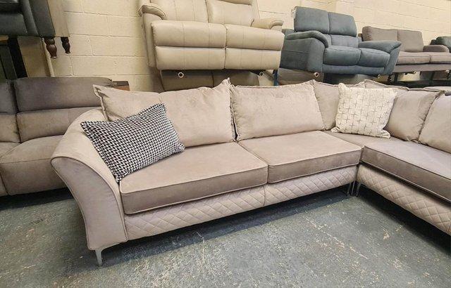 Image 5 of Ex-display Shimmer light grey velvet fabric corner sofa