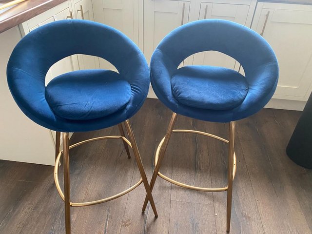 Preview of the first image of Two blue kitchen Bar Stools.