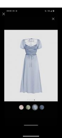 Image 3 of Cider satin blue lace up midi dress, 12-14 unworn £30