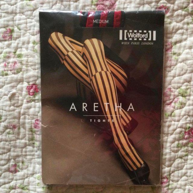 Preview of the first image of WOLFORD Vtg ARETHA Block Stripe Tights, BNIP, M.