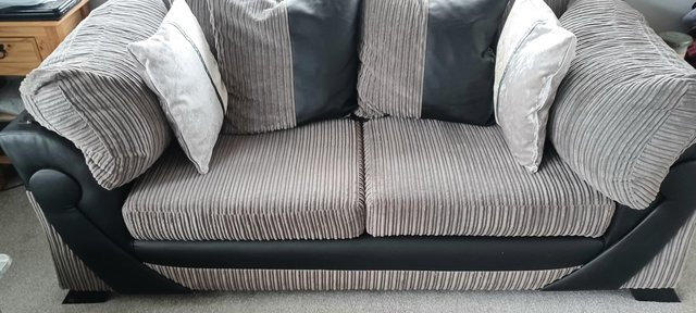 Image 1 of Grey Jumbo Cord Sofa. With cushions.
