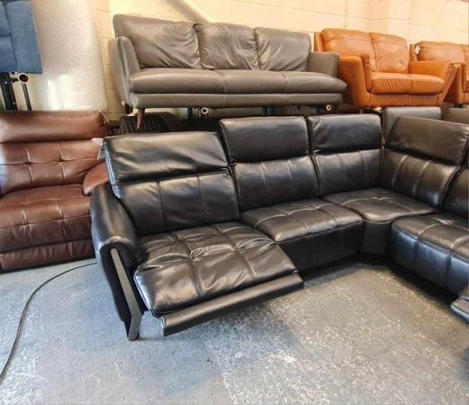 Image 2 of Packham black leather electric recliner corner sofa