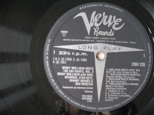 Image 2 of Gerry Mulligan – Meets The Sax Giants Volume 2 - LP – Verve