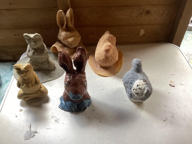 Preview of the first image of Three moulds to make a bunny, a cat and a praying cat.