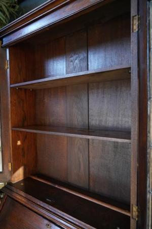Image 8 of Edwardian Oak Bureau Display Cabinet Bookcase Barley Twist