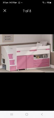 Image 3 of Pink & White single cabin bed with stairs access