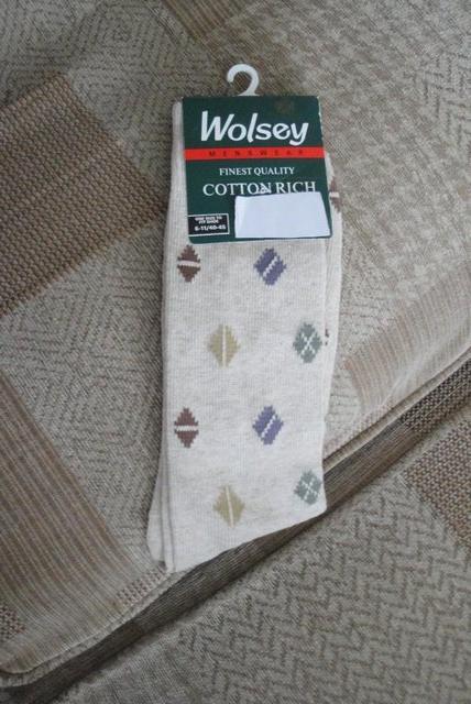 Preview of the first image of Wolsey Beige Patterned Socks. New. Large. (C195/6).