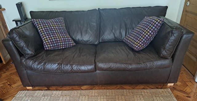 Image 3 of Brown leather 3 seater sofabed