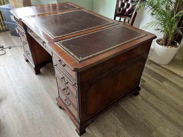 Image 3 of Reproduction mahogany and leather Parters Desk