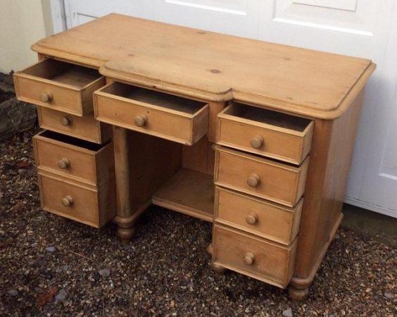 Image 1 of Early 20th century desk in pine with eight drawers.
