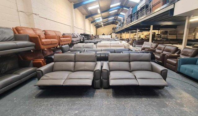 Image 8 of Samson grey leather electric recliner 2 x 2 seater sofas