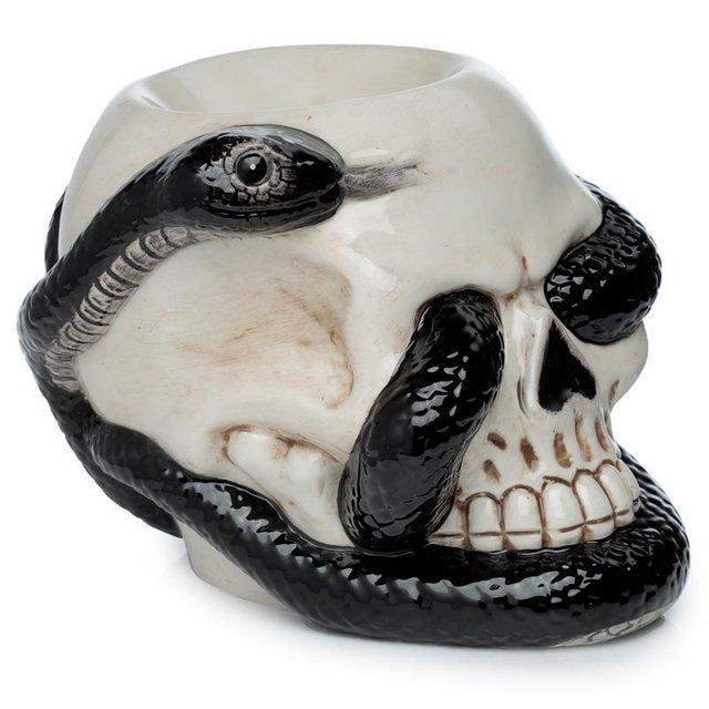 Preview of the first image of Ceramic Shaped Oil Burner - Coiled Snake and Skull..