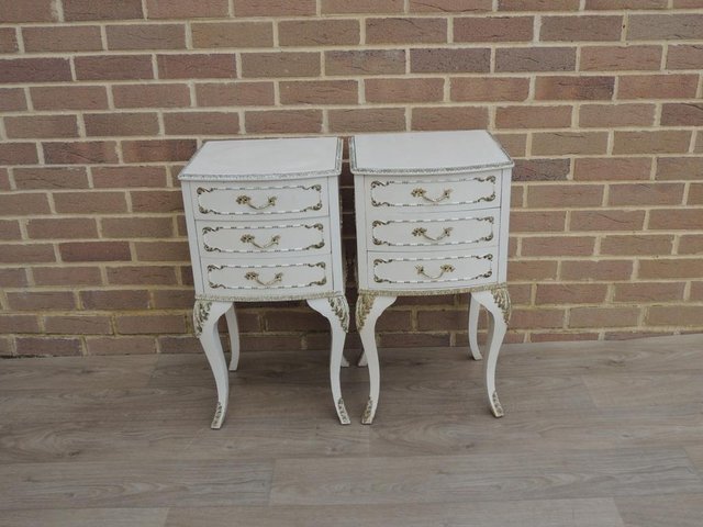 Preview of the first image of Pair of French Tall Bedside Tables 3 drawers (UK Delivery).