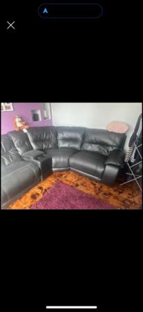 Image 3 of Black pleather corner reclining sofa