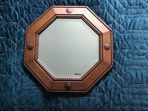 Image 1 of Antique Oak Framed Octagonal Mirror
