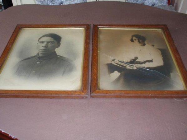 Image 1 of Set of 2 Original Portraits Man and Woman circa WW1
