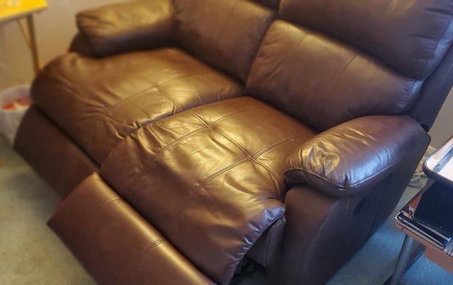 Image 2 of Leather Reclining Sofa and Chair