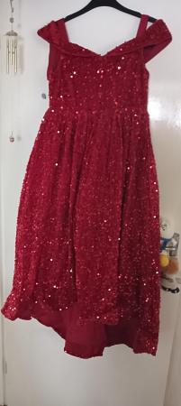 Image 1 of Girls sequined red prom dress