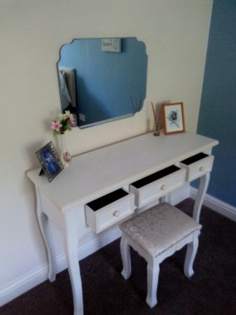 Image 1 of Vintage Wood Dressing Table And Bevelled Mirror.