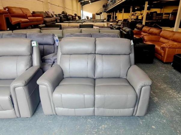 Image 2 of La-z-boy Paris grey leather pair of 2 seater sofas