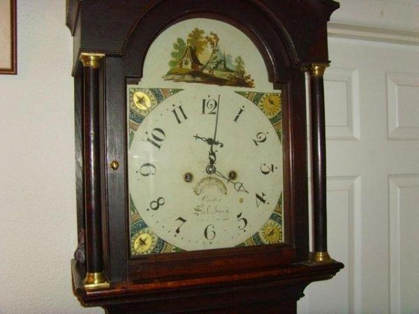 Image 1 of Eight day Oak cased Grandfather clock circa 1850