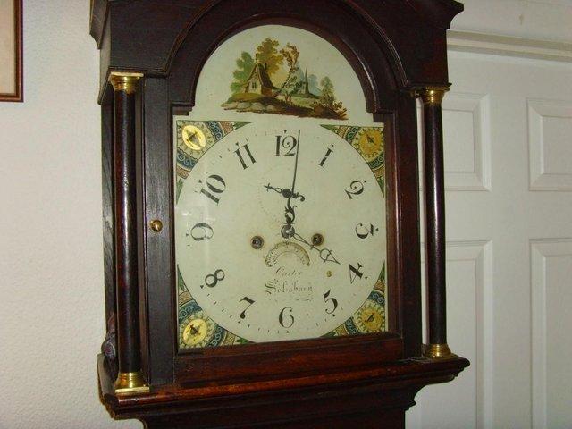 Preview of the first image of Eight day Oak cased Grandfather clock circa 1850.