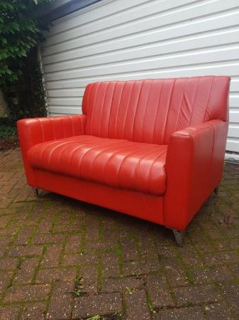 Image 1 of red leather retro vintage style sofa