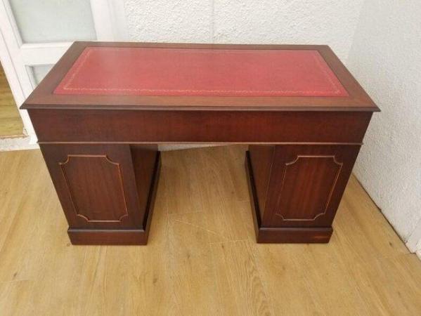 Image 5 of Beautiful ox blood leather and mahogany desk with cabinet.