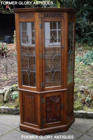 Image 26 of OLD CHARM LIGHT OAK CANTED DISPLAY CABINET CUPBOARD DRESSER