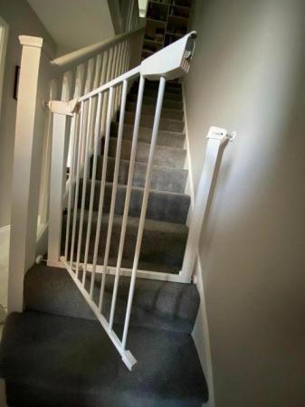 Image 2 of White safety stairs gate for children or pets