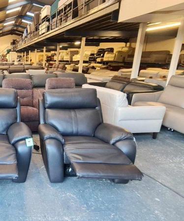 Image 2 of La-z-boy brown leather electric recliner armchair
