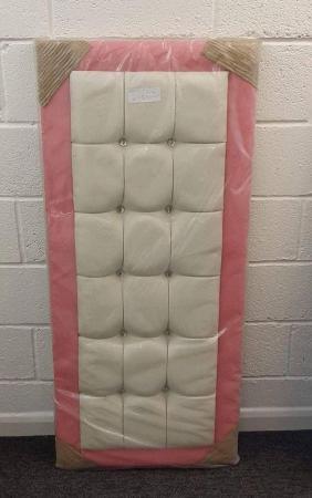 Image 1 of DOUBLE PINK & WHITE LEATHER HEADBOARD WITH DIAMONTES