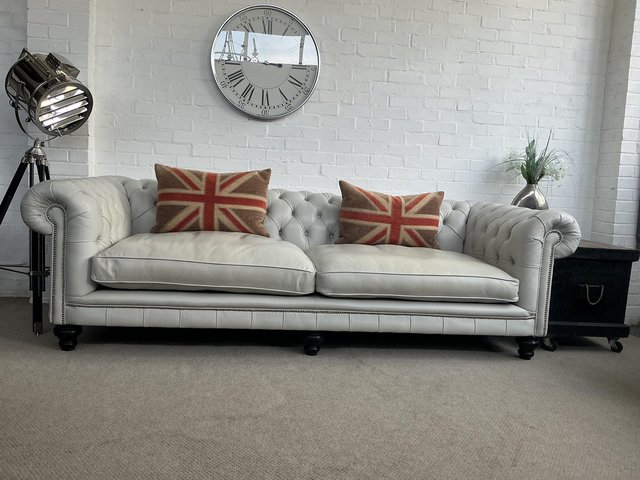 DISTINCTIVE CHESTERFIELDS 4 seater grey leather sofa. VGC. — photo 2 of 4