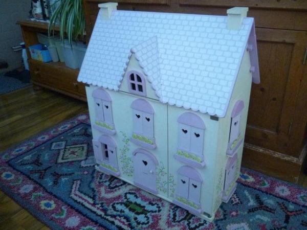Image 3 of Wooden Dolls House complete with wooden furniture 1:24 scale