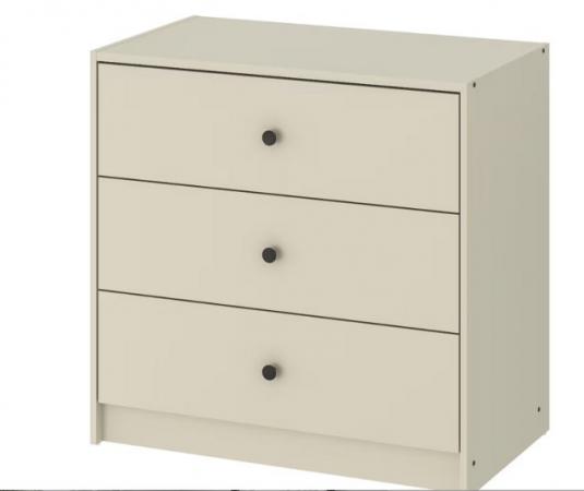 Image 1 of Chest of three drawers, light beige.