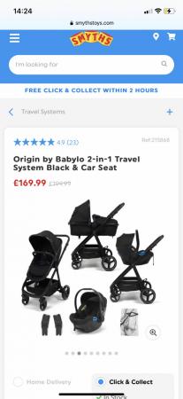 Image 2 of Symths black pram only used twice please read