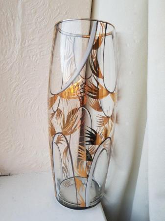 Image 2 of vintage mid century glass vase with gold palm detail