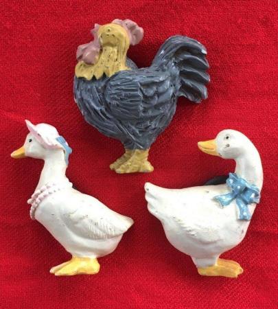 Image 1 of 3 vintage fridge magnets: 2 x geese + cockerel.