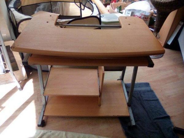 Image 1 of Computer Desk, wood effect, on casters