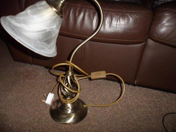 Image 1 of BRASS COLOURED LAMP WITH GLASS SHADE