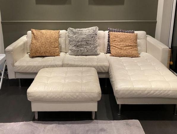 Image 1 of FREE IKEA sofa - white corner chaise sofa with footstool