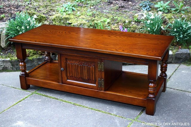 Image 2 of OLD CHARM LIGHT OAK LONG WINE COFFEE TABLE CABINET TV STAND