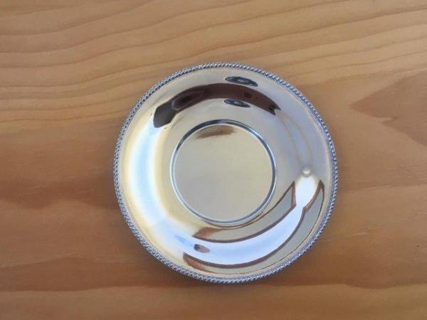 Image 1 of Vintage silver plated? heavy thick saucer, stand,beaded rim.