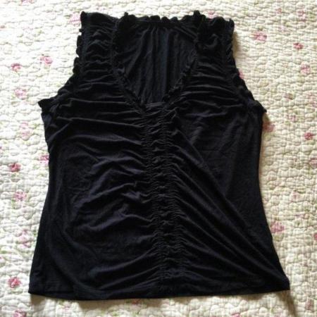 Image 3 of Size 16 M&S Jet Black Sleeveless Ruched Silky Stretchy Top