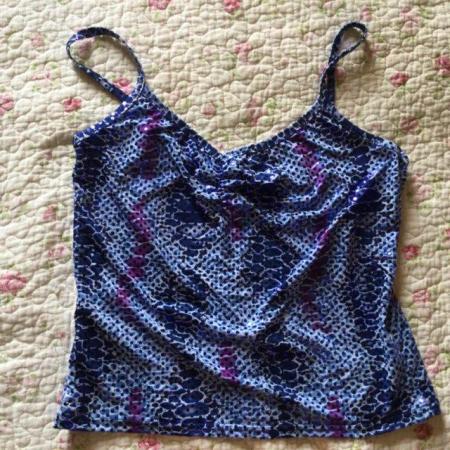 Image 1 of Stunning Vtg 90s NEW LOOK Blue & Purple Sequin Strappy Top