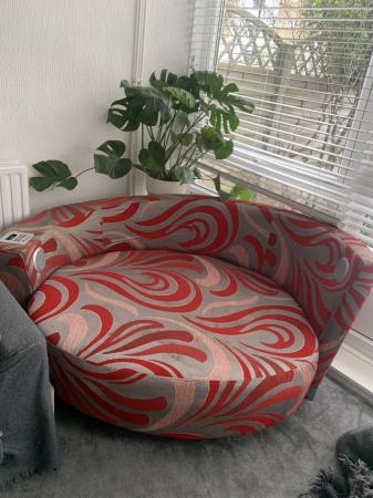 Image 2 of DFS 2 seater Morden red and grey abstract print Sofa