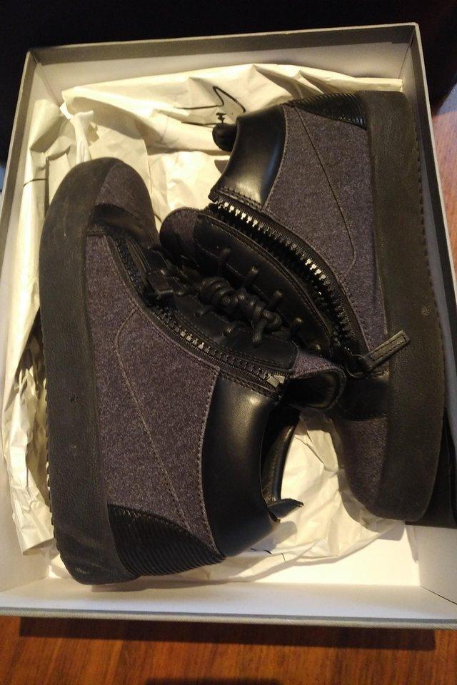 Preview of the first image of ZANOTTI grey felt Hi-Tops, size 8.5- NEW.