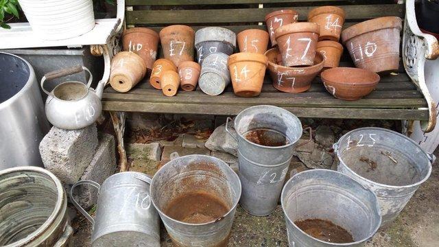 Preview of the first image of Old Terracotta Flower Pots & Shabby -Chic Galvanized Contain.
