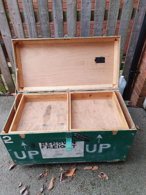 Preview of the first image of Large wooden box;storage;wheeled;2 trays;packing;shipping.