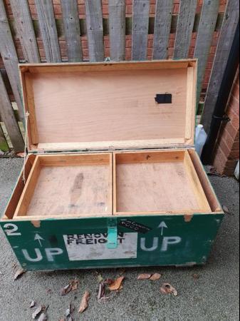 Image 1 of Large wooden box;storage;wheeled;2 trays;packing;shipping